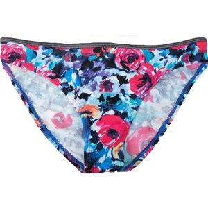 Kenneth Cole: Floral Print with Denim Detail Bikini Bottom - Size Large